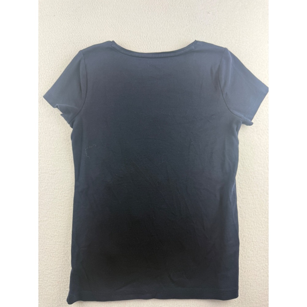 Talbots Petite Navy Blue Sequin Polka Dot Cotton Short Sleeve Tee Shirt SP - Picture 6 of 6